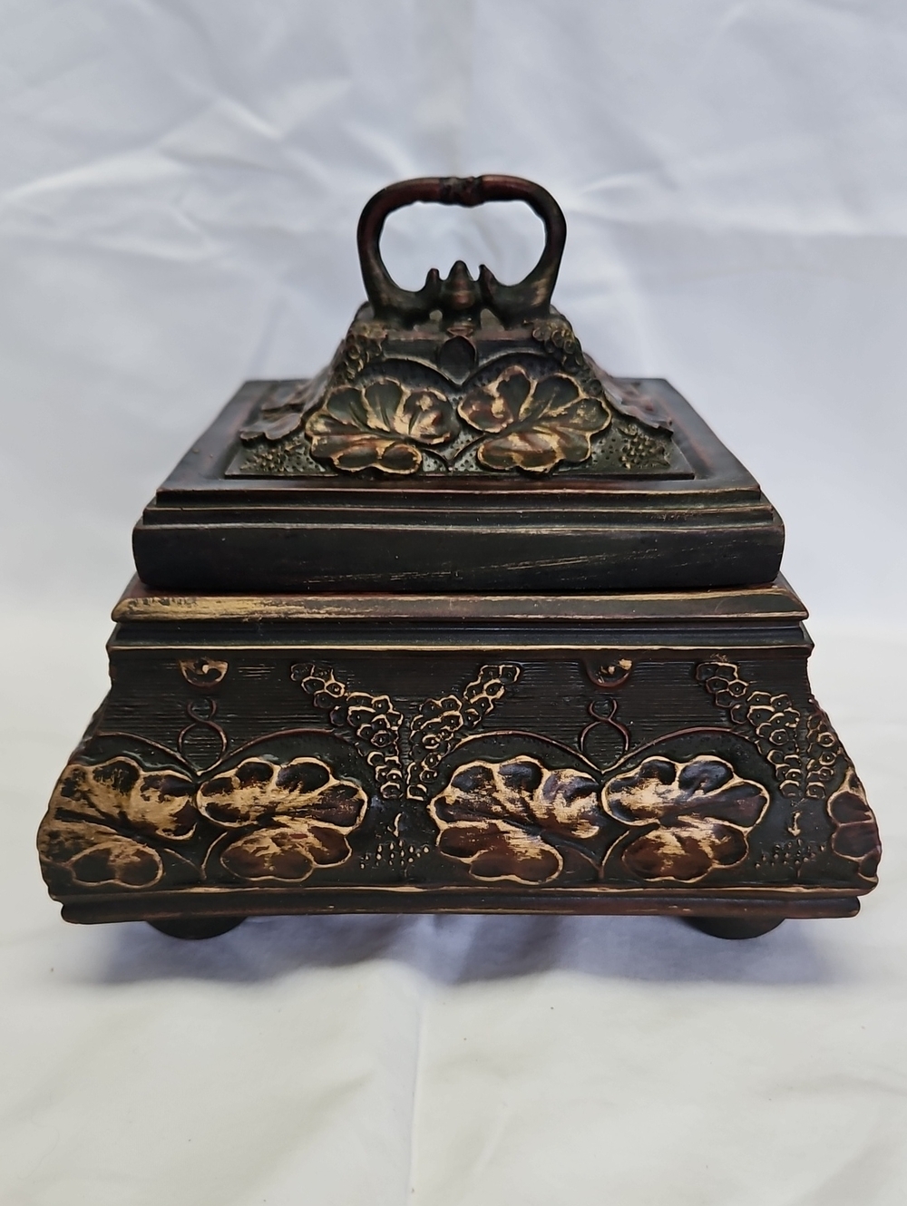 Vintage Style Carved Floral Wooden Box